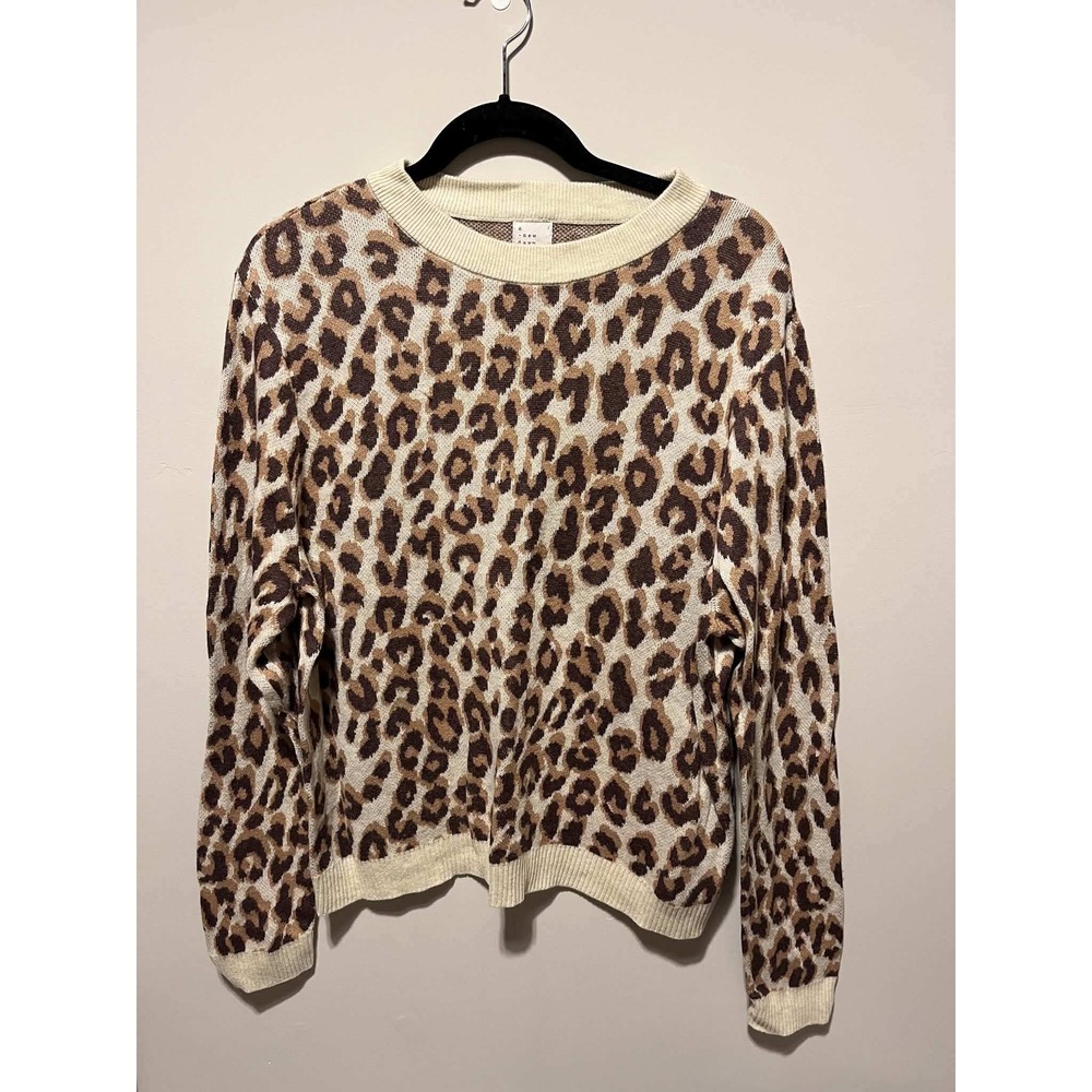 A New Day Leopard Print Crewneck Sweater Tan Brown Animal Print XL